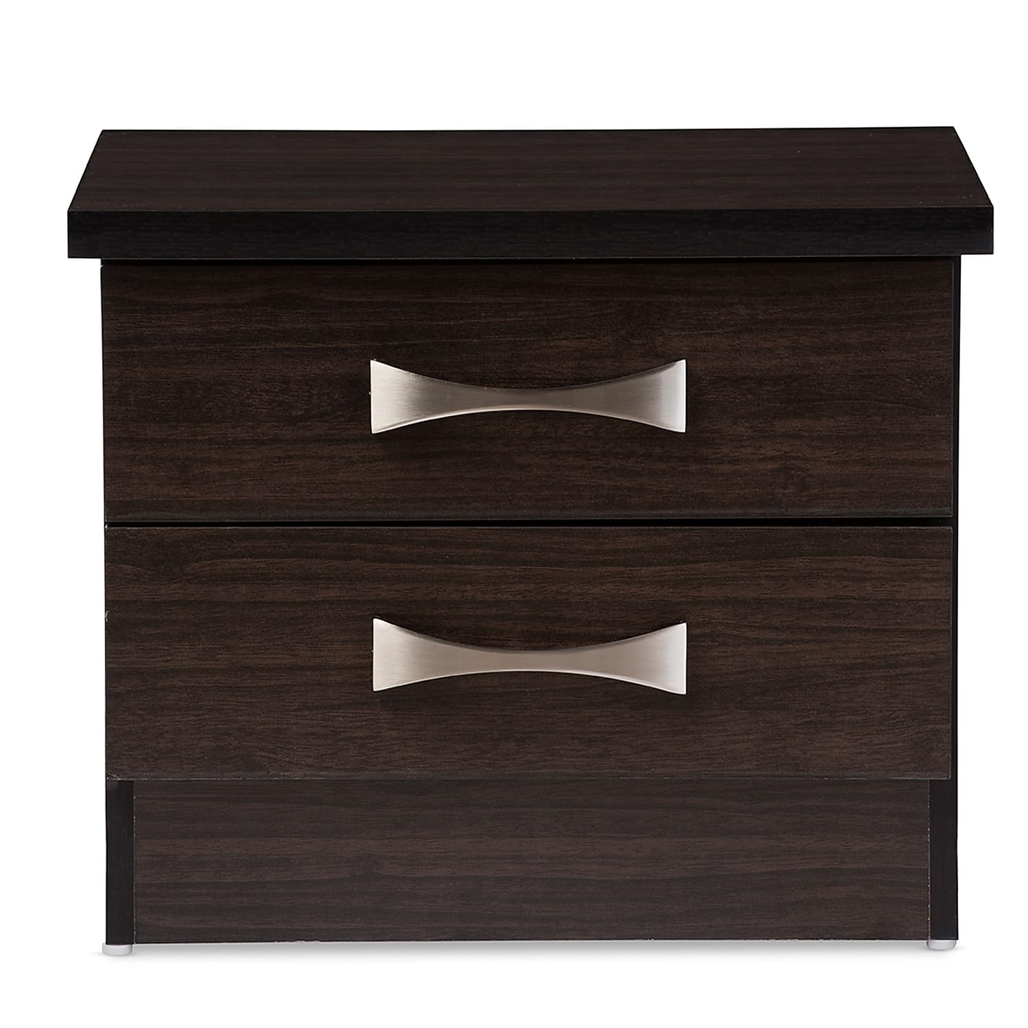 Baxton Studio Wholesale Interiors Colburn 2 Drawer Finish Wood Storage Nightstand Bedside Table, Medium, Dark Brown